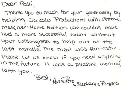 A thank you note from a happy customer.
