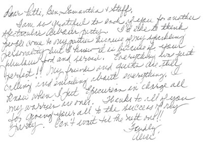 A thank you note from a happy customer.
